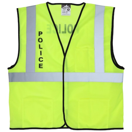 Mcr Safety Hi-Vis Vest w/Police Logo L Class 2 , Hook & Loop 3 Pockets VCL2MLPLCL
